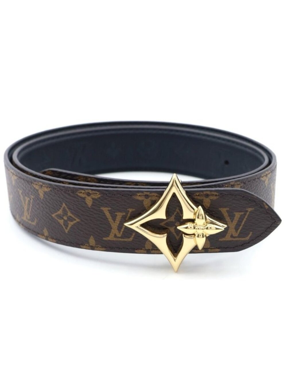 Louis Vuitton LV Monogram Flower Glam Mini Buckle Reversible Belt Brown Black